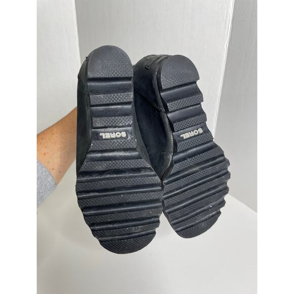 Sorel Conquest Wool Wedge Ankle Boots Womens Size 5 Black Leather Lace Up - Picture 5 of 7